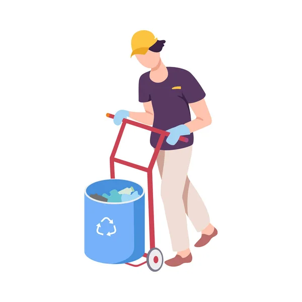 青少年推垃圾车、男性义工捡垃圾户外、由污染媒介图解清理海滩 — 图库矢量图片