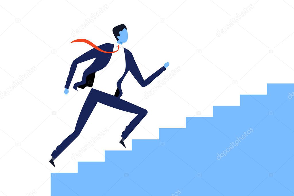 Businessmen Running up the Stairs to Success, Career Ladder, Leadership, Challenge, Competition Concept Vector Illustration