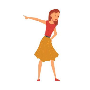 Angry Woman Character Standing and Pointing with Her Finger, Mother Yelling at Her Kid Vector Illustration clipart