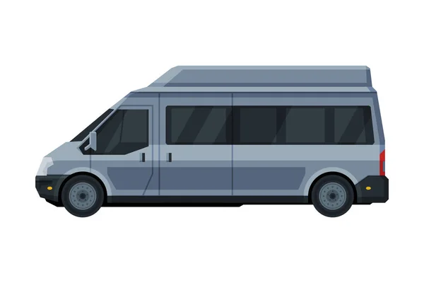 Gray Mini Van Auto, Openbaar of Vrachtvervoer Voertuig, Stad Commerciële Mini Bus Flat Vector Illustratie — Stockvector