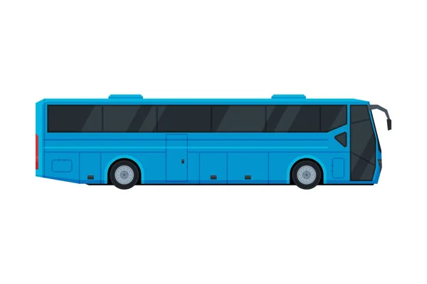 現代のブルーバス、サイドビュー、公共交通機関車フラットベクトルイラスト — ストックベクタ