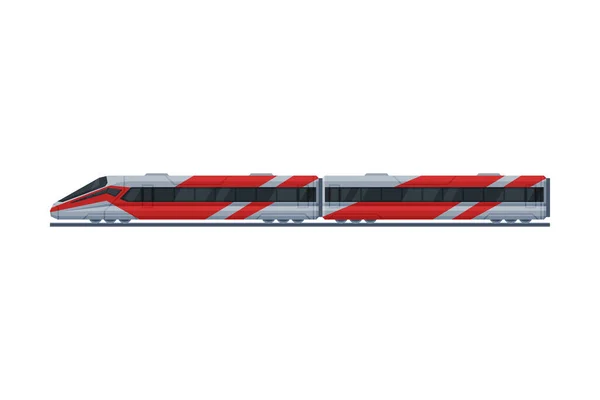 Trem moderno de alta velocidade, vista lateral, ilustração plana do vetor do veículo do transporte público — Vetor de Stock