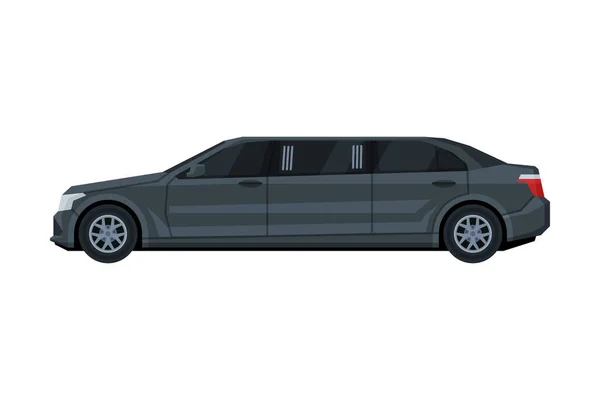 Zwarte Limousine auto, Luxe Business Transportation Vehicle, Side View Flat Vector Illustration — Stockvector