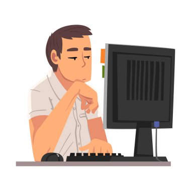 Sıkılmış İşadamı Ofis Masasında Oturuyor, Tembel Erkek Çalışan İşyerinde Oyalanıyor, Sebepsiz veya Verimsiz Yönetici Vektör İllüstrasyonu