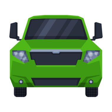 Front View of Off Green Road Truck, SUV Pickup Car Flat Vector Illustration clipart