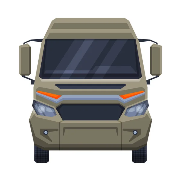 Vooraanzicht van Minibus voor personen- of vrachtvervoer, Minivan Auto Vehicle Flat Vector Illustration — Stockvector