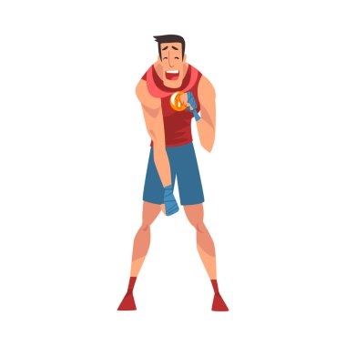 Mutlu Erkek Boksör Madalyalı, Üniformalı Sporcu Zafer Vektör Resmini Kutluyor