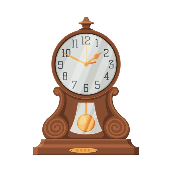 Reloj de mesa de madera vintage, ilustración vectorial del instrumento de medición del tiempo del estilo retro — Archivo Imágenes Vectoriales