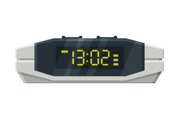 Cyfrowy budzik z zielonymi iluminowanymi liczbami, nowoczesny wektor pomiaru czasu ilustracja — Wektor stockowy