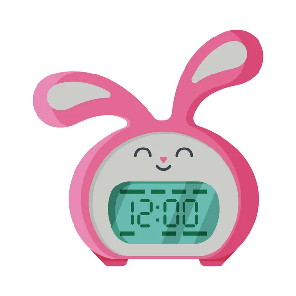 Pink Digital Alarm Clock Rabbit Shape, Modern Electronic Time Measuring Instrument Vector Illustration — Stock Vector
