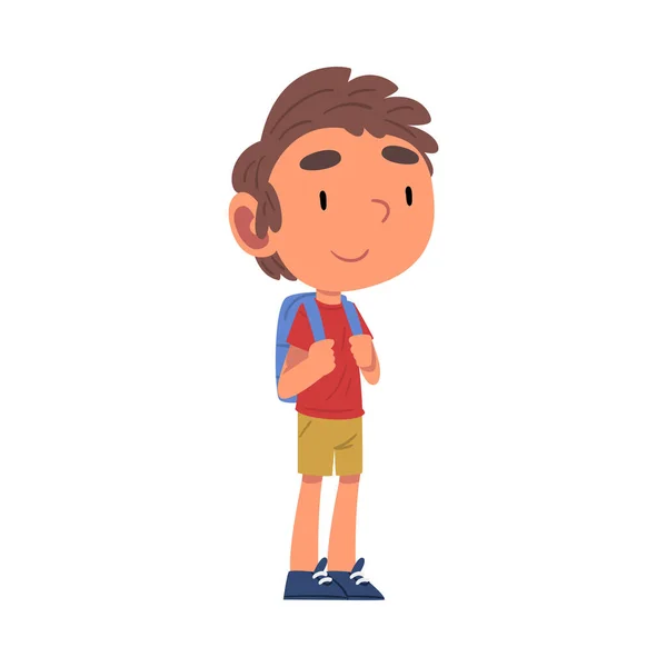 Boy Going to School with Backpack, Schoolboy Daily Rutine Activity Cartoon Vector Illustration — Stockový vektor