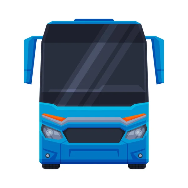 Vooraanzicht van Blue Bus, Openbaar Vervoer Voertuig Vlakke Vector Illustratie — Stockvector