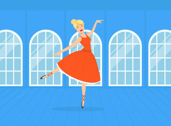 Красива балерина танцівниця в червоному платті виконання танцю Векторні ілюстрації — стоковий вектор
