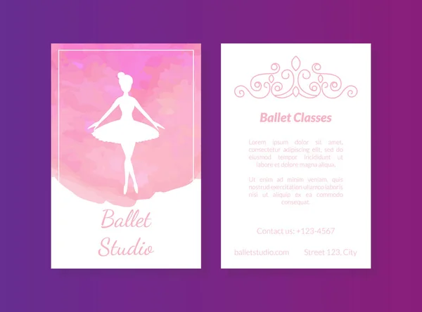 Modelo de cartão de estúdio de balé, aulas de balé, escola de coreografia para crianças cartão de convite, folheto, ilustração de vetor de certificado — Vetor de Stock