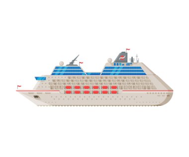 Transatlantic Cruise Liner, Side View, Water Transport, Sea veya Ocean Transportation Vector Illustration