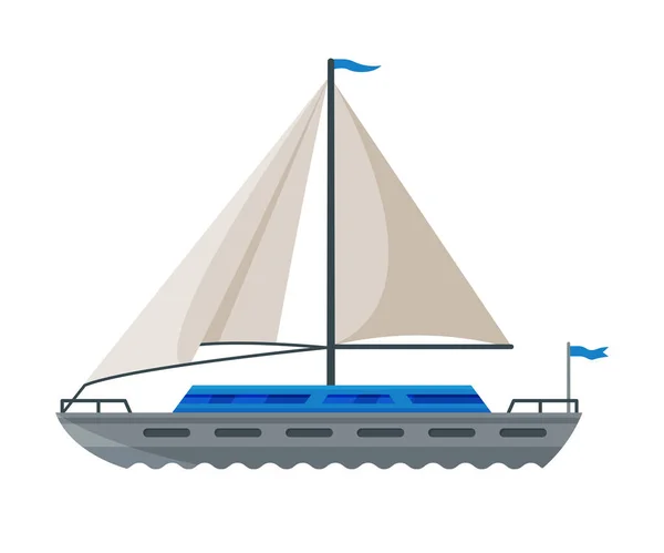 Sea Sailboat Water Transport, Sea or Ocean Transport Vector Illustration — Stockový vektor