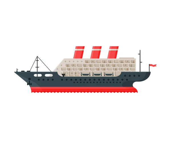 Maritime Ship, Side View, Water Transport, Sea or Ocean Transportation Vector Illustration