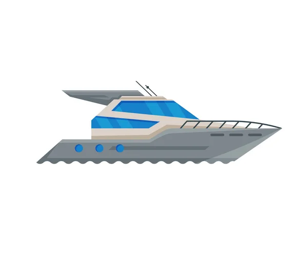 Modern Passenger Boat, Side View, Water Transport, Sea, Ocean or Ribver Transportation Vector Illustration — Stock Vector