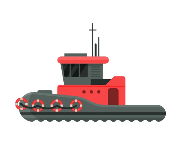 Steamboat Side View, Water Transport, Sea or Ocean Transportation Vector Illustration — Stock Vector