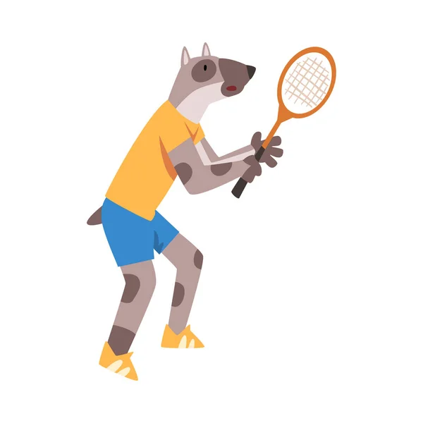 Dog Playing Tennis, Sportief Dieren Karakter Dragen Uniform Doen Sport Vector Illustratie — Stockvector