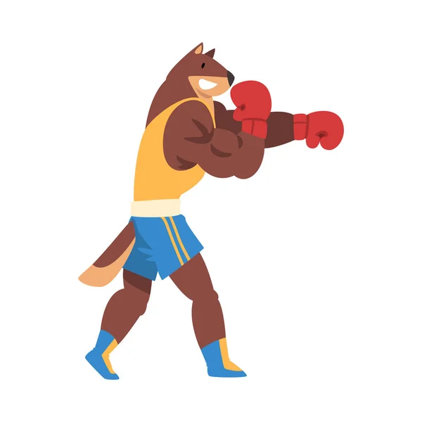 Potente Perro Boxeo con Guantes, Deportivo Animal Carácter Usando Uniforme Haciendo Deportes Vector Ilustración — Vector de stock