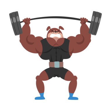 Güçlü Köpek Kaldırma Halteri, Hayvan Atletizm Karakteri Ağırlık Kaldırma Vektörü İllüstrasyonu