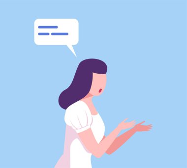 Genç Kadın Konuşma Baloncuğuyla İletişim, İstek Yapan Kız, Sosyal Ağ, Sanal İlişkiler Düz Vektör İllüstrasyonu