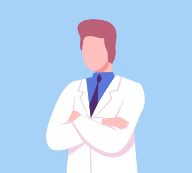 Masada oturan Erkek Doktor Karakteri, Tıbbi Personel Vektör İllüstrasyonu Beyaz Arkaplanda İzole Edildi.