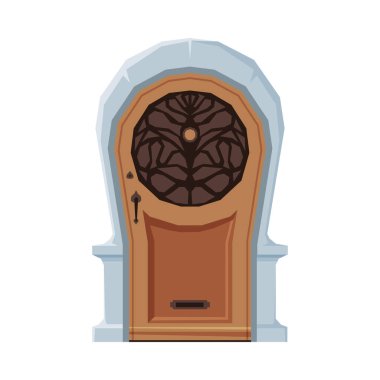 Vintage Stili Eski Kapı, Mimari Tasarım Element Vektör İllüstrasyonu Beyaz Arkaplan