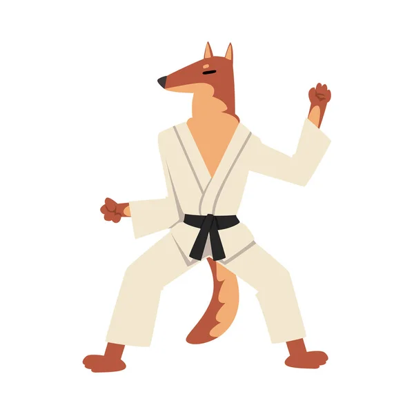 Karate Fighter in Kimono Doing Kick, Sportive Animal Character Wearing Uniform Doing Sports Vector Illustration — Stock Vector