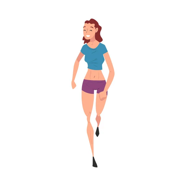 Běžící mladá žena ve sportovním oblečení, Žena sportovec postava, přední pohled vektorové ilustrace — Stockový vektor