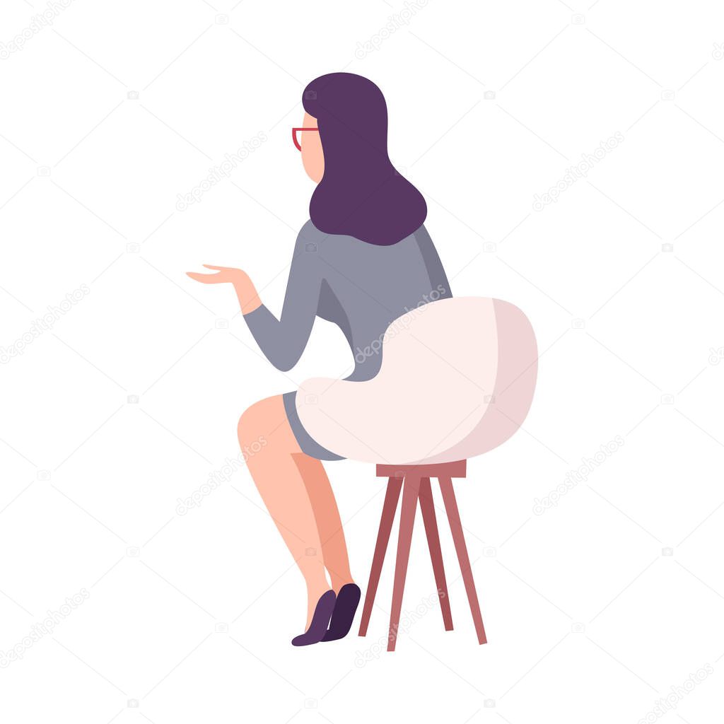 Rare View of Businessman Sitting in Armchair and Talking Flat Vector Illustration