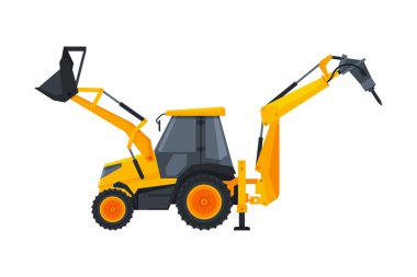 Sondaj Kamyonu İnşaat Makinesi, Ağır Özel Taşımacılık, Yan Görünüm Düz Vektör Resimleri