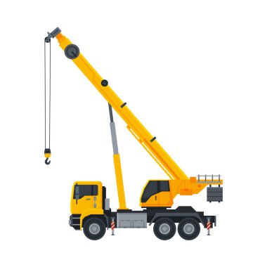 İnşaat Turnası, Ağır Özel Taşımacılık, Yan Görünüm Düz Vektör Çizimi