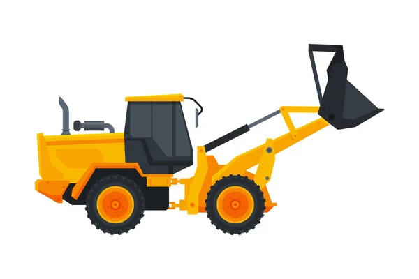 Machines de construction de bulldozer, Transport spécial lourd, Illustration vectorielle plate de vue de côté — Image vectorielle