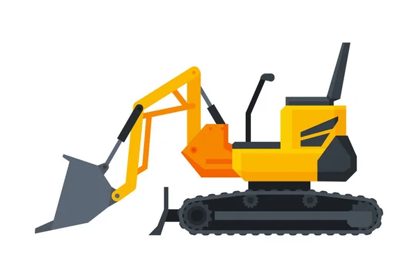 Bulldozer βαριά μηχανή κατασκευής, ειδικές μεταφορές, πλαϊνή άποψη επίπεδη διανυσματική απεικόνιση — Διανυσματικό Αρχείο