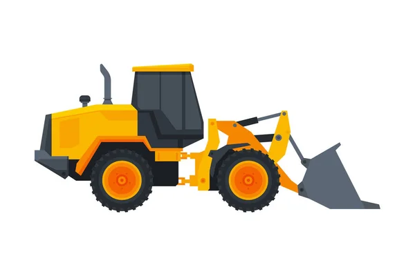 Bulldozer Construction Machinery, Heavy Special Transport, Service Vehicle, Side View Flat Vector Illustration — Stock Vector