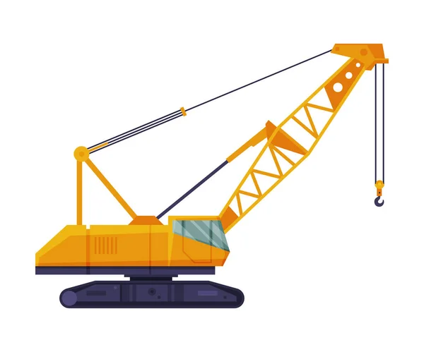 Grue de construction sur chenilles, illustration vectorielle plate de véhicule de service de transport de fret lourd — Image vectorielle