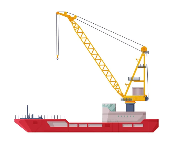 Floating Crane, Industrial Ship, Cargo Transportation Service Vehicle Flat Vector Illustration — Stock Vector