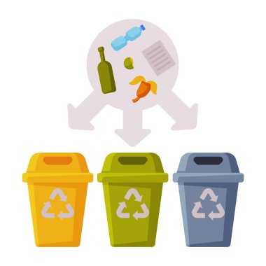 Geri Dönüşüm, Ayrımcılık ve Ayrımcılık Atıkları Çöp Çöp Kutuları Düz Vektör İllüstrasyonu