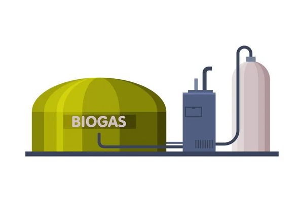 Biogas Energy Power Plant, Green Energy, Alternative Power Flat Vector Illustration — Stock Vector