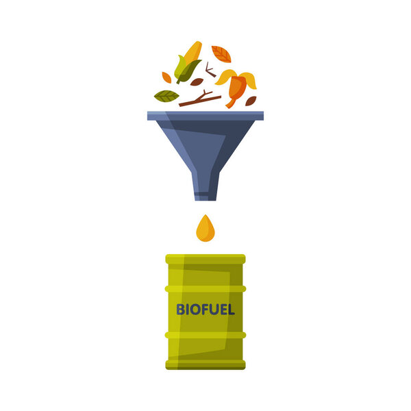 Biomass Proceeding at Biofuel, Green Energy, Alternative Power Flat Vector Illustration