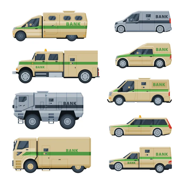 Bank Cash Vehicles Collection, Banking, Currency and Valuables Transportation, Security Finance Service Vector Illustration — Stock Vector