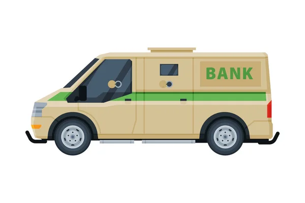 Armored Cash Van Car, Khaki Vehicle, Banking, Currency and Valuables Transportation, Bank Security Finance Service Vector Illustration — Stock Vector