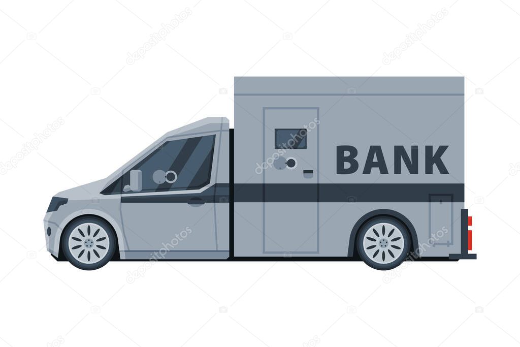 Bank Cash Van Car, Banking, Currency and Valuables Transportation, Security Finance Service Vector Illustration