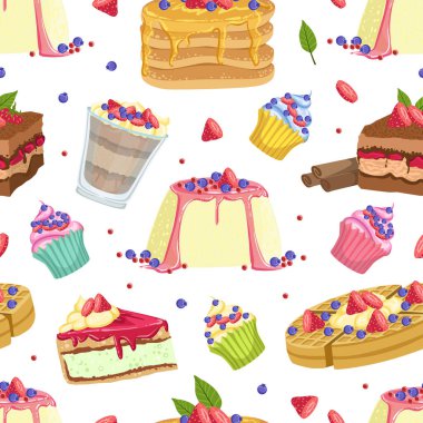 Lezzetli Tatlılar Kusursuz Kalıp, Tasarım Elemanı Kullanılabilir Fırın Dükkanı, Şekerleme, Kumaş, Duvar Kağıdı, Paketleme, Web Sayfa Vektör Resimleri