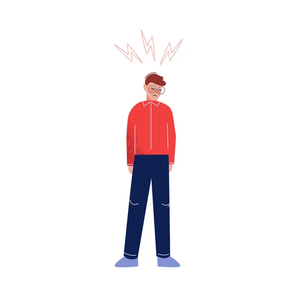 Sad Unhappy Young Man with Lightning over His Head, Depression, Stress Vector Illustration — Stock Vector