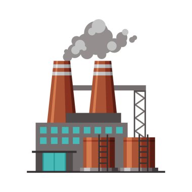 Kirletici Duman, Elektrik Santrali, Termal Santral Düz Vektör Resimleriyle Endüstri Fabrikası