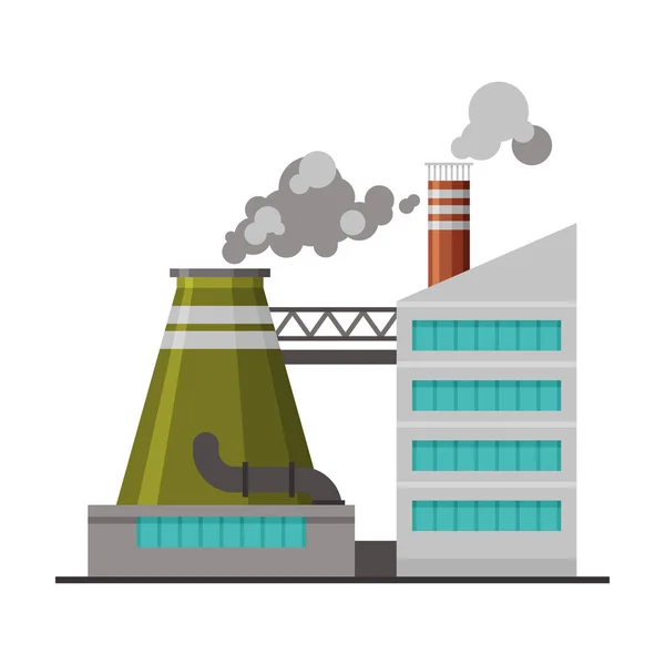 Centrale électrique, bâtiment industriel avec cheminées fumeur Illustration vectorielle plate — Image vectorielle