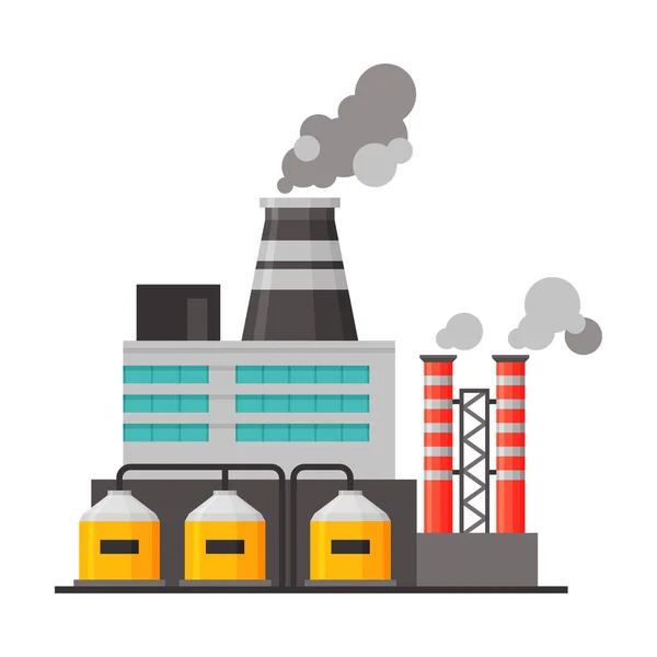 Usine de raffinage d'énergie, bâtiment industriel avec illustration vectorielle plate de fumée polluante — Image vectorielle